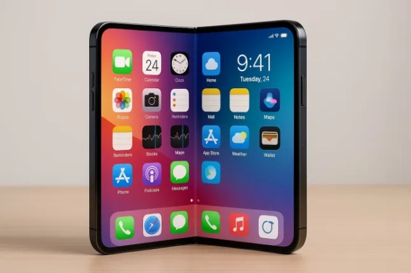 Ходять чутки, що складний Apple iPhone з тонким дизайном і чотирма камерами може з'явитися на полицях магазинів наступного року. Візуальне зображення того, як може виглядати новий складаний iPhone від Apple.