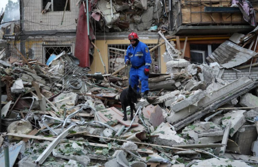 зруйнований будинок у Києві, рятувальник, собака