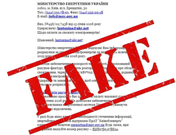 Енерговідомство повідомляє про шахрайську оплату в мережі.