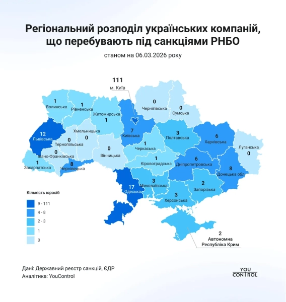 Підсанкційні компанії за регіонами України