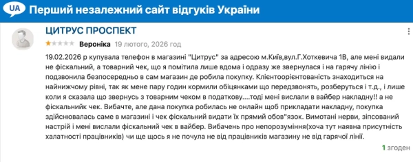 Відгук про магазин Цитрус у Києві