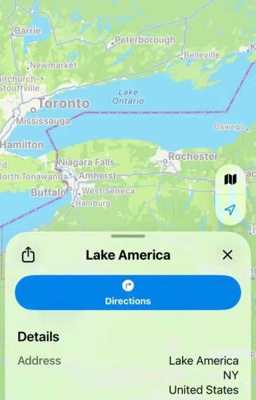 Apple Maps перейменували озеро Онтаріо на “Озеро Америка”, слідом за Google