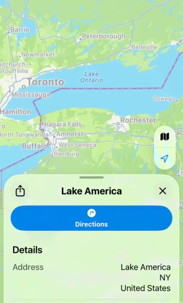 Apple Maps перейменували озеро Онтаріо на “Озеро Америка”, слідом за Google