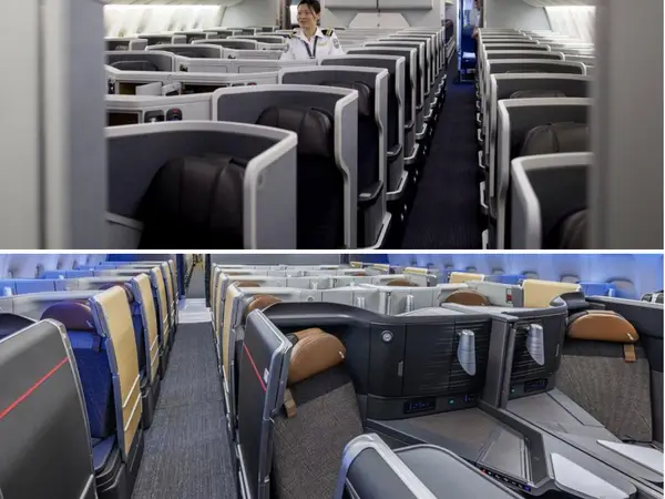 The before and after of AA's 777 business class.