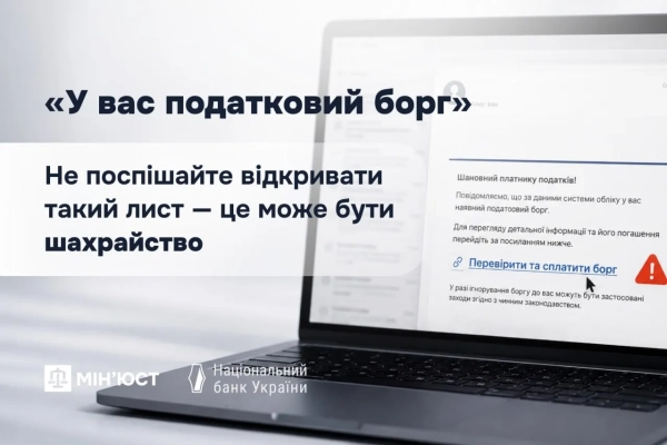 Мін’юст попереджає про шахрайські листи від імені податкової