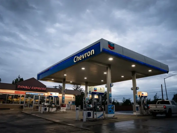 A gas station at dusk.