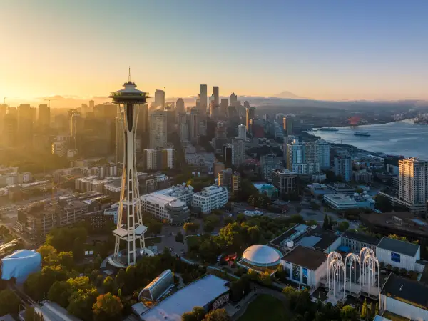 Aerial view of downtown Seattle, WA.