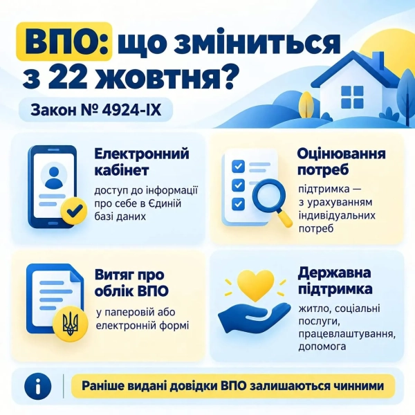 Допомога ВПО: нові правила набувають чинності з 22 жовтня